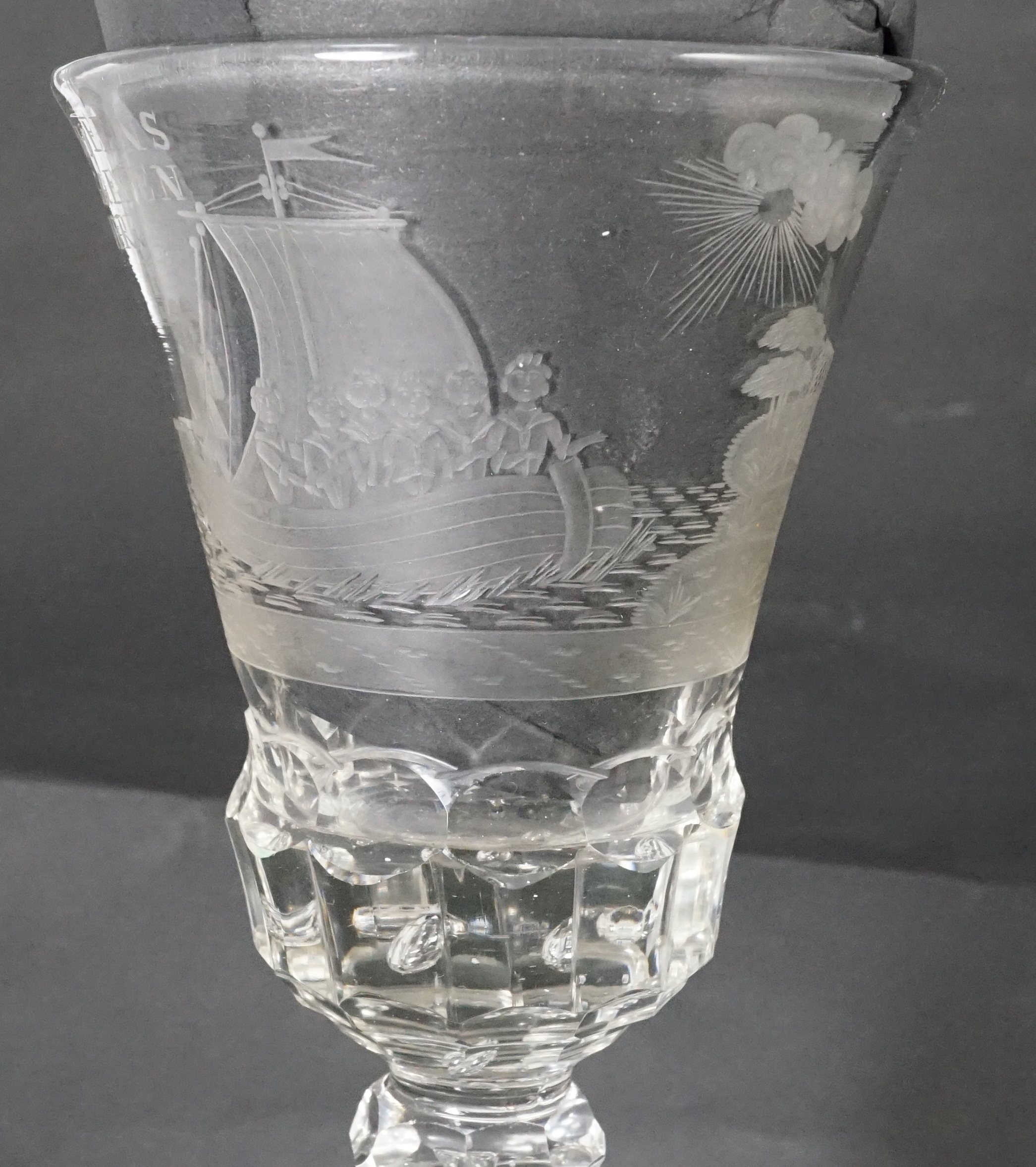 A Dutch engraved glass goblet, 18th century